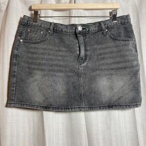 Charlotte Russe Grey Acid Wash Denim Mini Skirt Pink Bow Coquette XL Y2K Girly